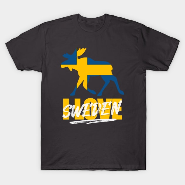 Sweden I love Moose Elk T-Shirt by 66LatitudeNorth